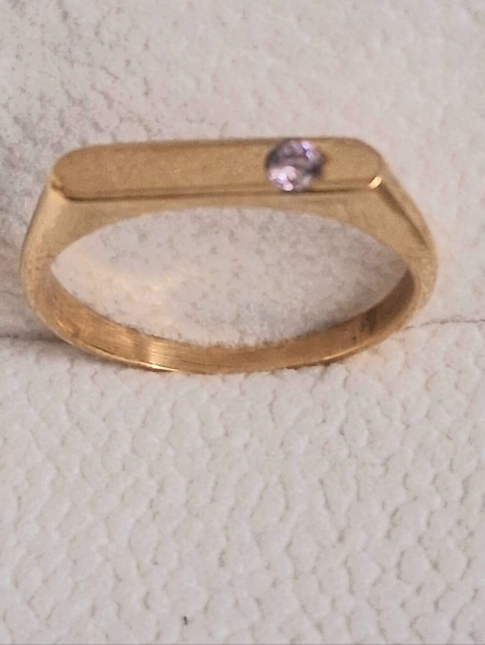 GOLD-TONE BAR TOP RING WITH ROSE QUARTZ STONE - Picture 3 of 7